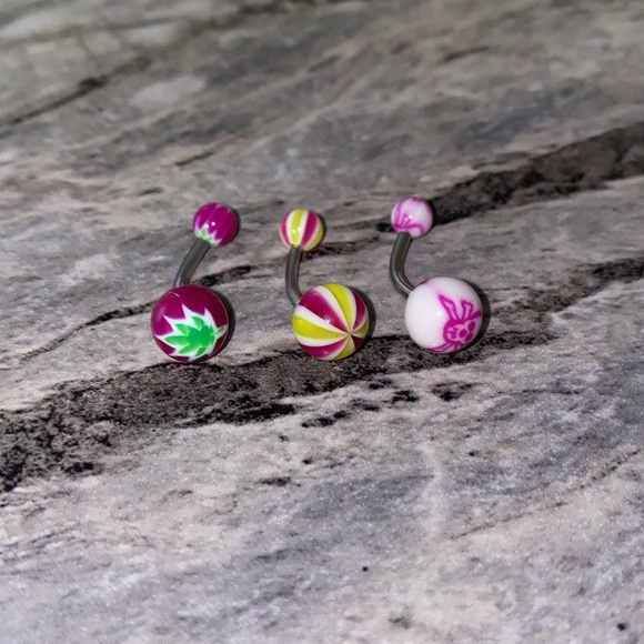 3 Belly Button Ring Set Purple White - Picture 2 of 3